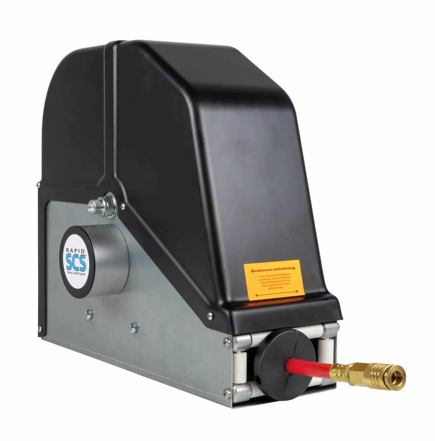 Automatischer Schlauchaufroller für technische Gase für bis zu 15 m Schlauch DN 10 in geschlossener Ausführung, zur Wand-, Boden- oder Deckenmontage.