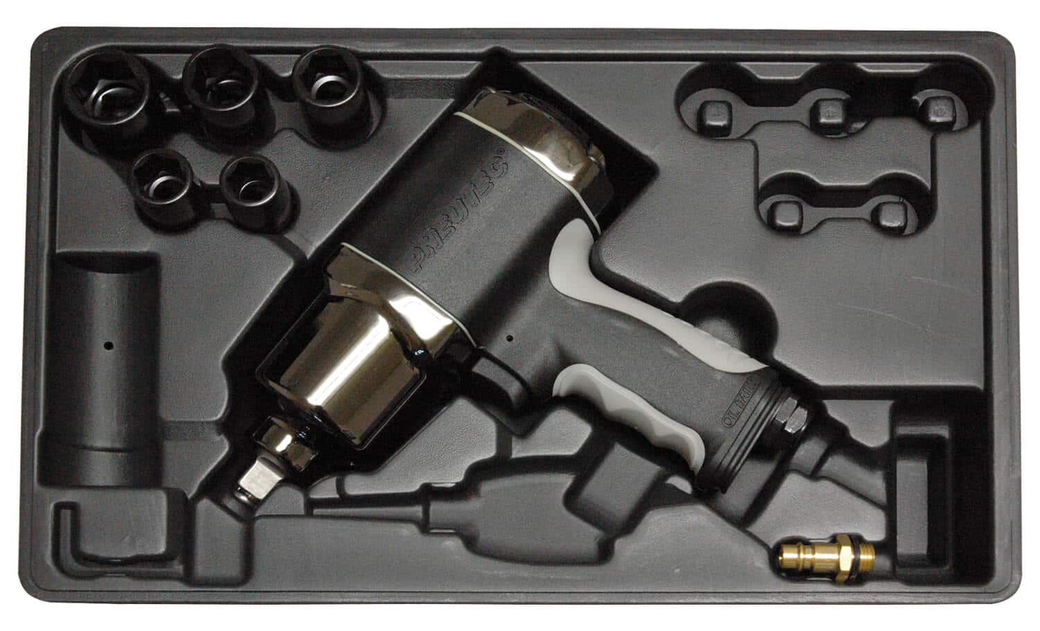 1/2\ PNEUTEC HITEC LINE Schlagschrauber-Set UT 8157 S PNEUTEC Schlagschrauber-Set aus der HITEC LINE mit 1/2\ Antrieb und Hochleistungs-TWIN-HAMMER-Schlagwerk für hohe Dauerbelastung.