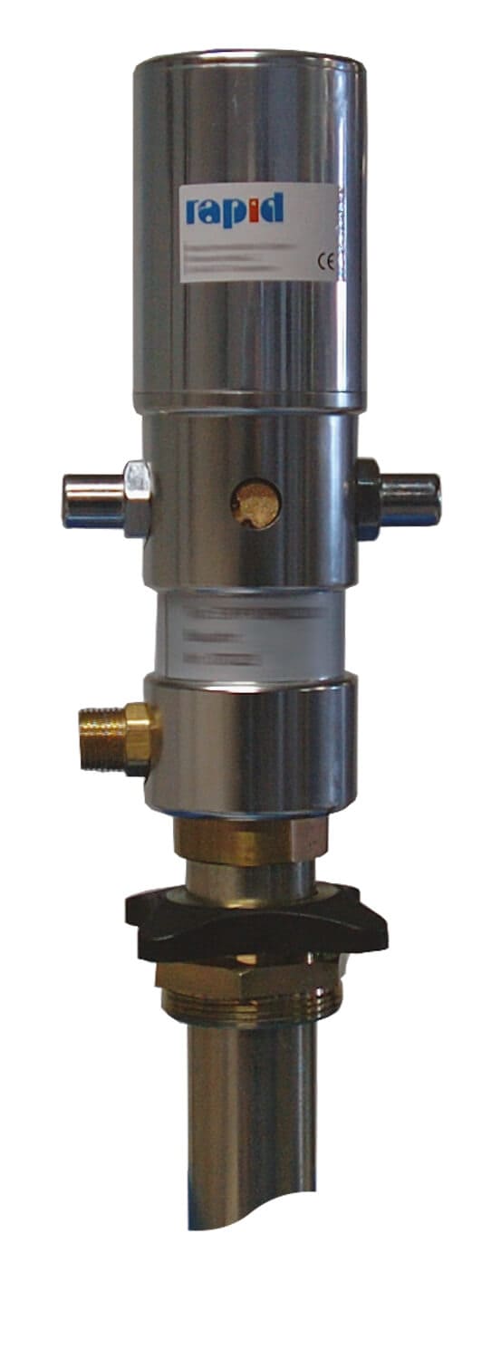 Pneumatische, eichfähige Ölförderpumpe Modell OP 90 D 25/1 E Pneumatische, eichfähige Ölförderpumpe für Schmieröle - speziell Motoren-, Hydraulik- und Getriebeöle - zum Anschluss an Öldruckleitungen. Diese Baureihe wird empfohlen für den Einbau in Leitungssysteme in Verbindung mit einem Schlauchaufroller.