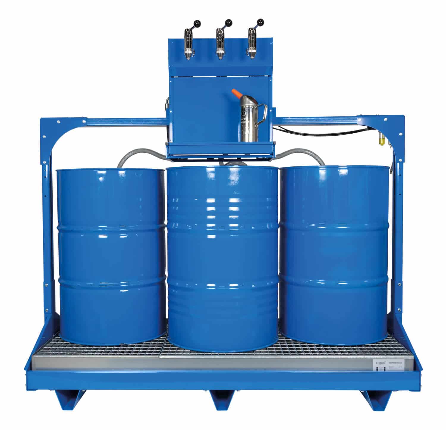 Universell einsetzbares Ölabgabeset für 3x 200 Ltr.-Fässer, mit pneumatischen Pumpen