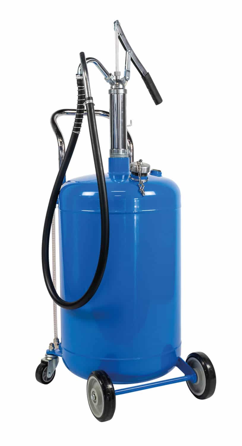 Mobiler Ölspender OSG 80 HP Mobiler Ölspender mit 80 Ltr. Behälterinhalt für die netzunabhängige Ölabgabe, inkl. Handhebelpumpe und Getriebölauslauf.