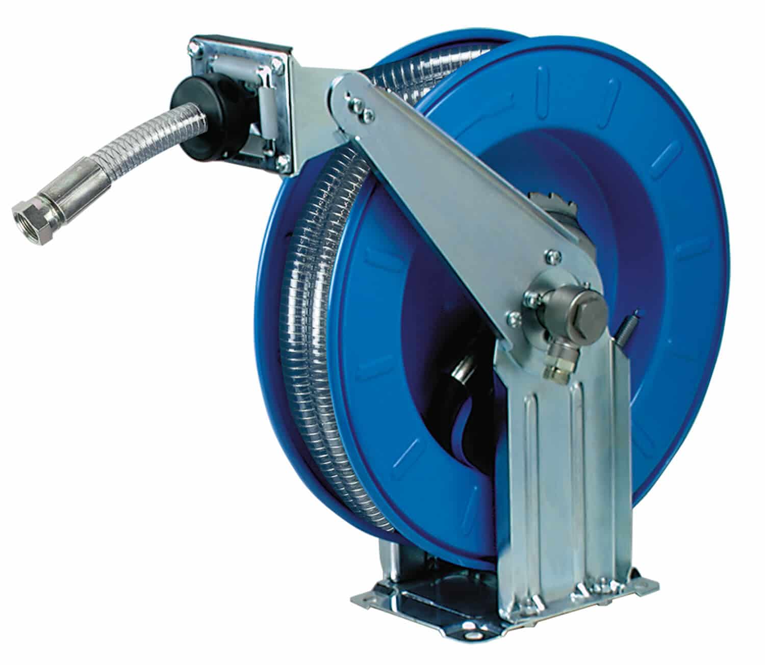 Automatischer Schlauchaufroller für Vakuum mit 8 m Schlauch DN 16, zur Wand-, Boden- oder Deckenmontage.