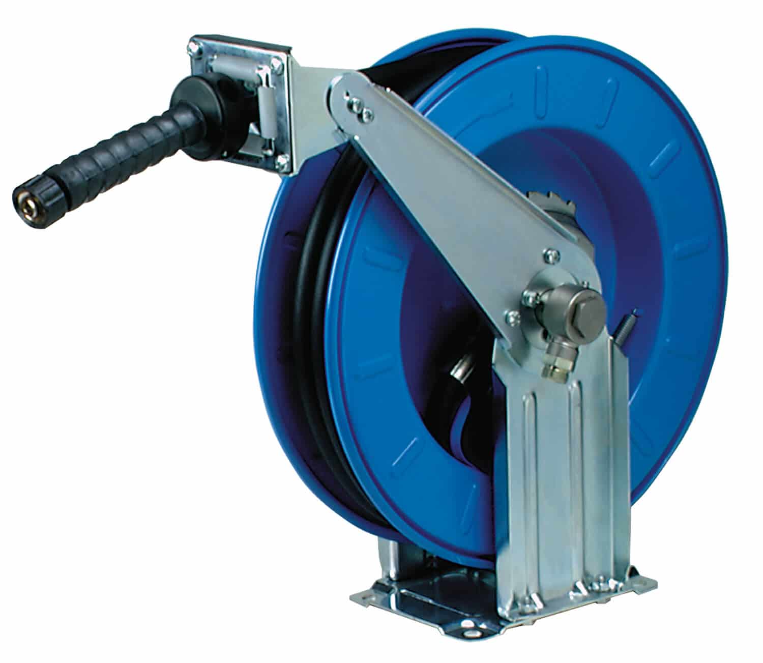 Schlauchaufroller 9.20.08-HD/2 Automatischer Schlauchaufroller für Hochdruck mit 20 m Schlauch DN 08, zur Wand-, Boden- oder Deckenmontage.