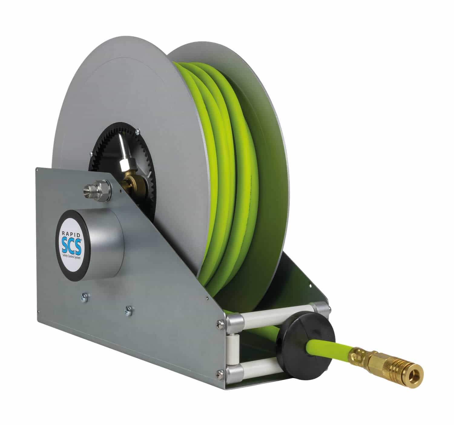 Schlauchaufroller 4.15.10-Flex Automatischer Schlauchaufroller für Luft mit 15 m Flex-Schlauch DN 10, zur Wand-, Boden- oder Deckenmontage.