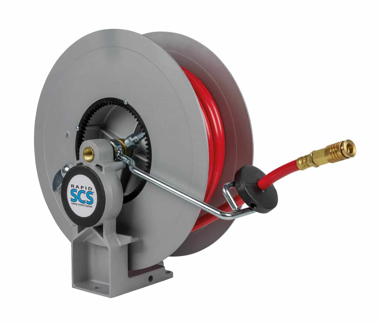 Automatischer Schlauchaufroller für technische Gase für bis zu 15 m Schlauch DN 10, zur Wand-, Boden- oder Deckenmontage.