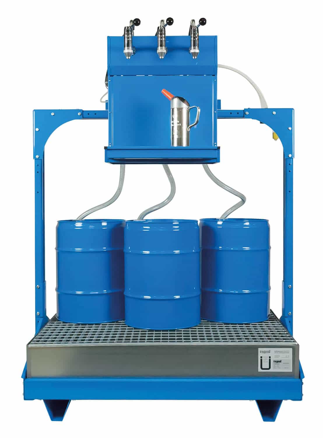 Universell einsetzbares Ölabgabeset für 3x 60 Ltr.-Fässer, mit pneumatischen Pumpen