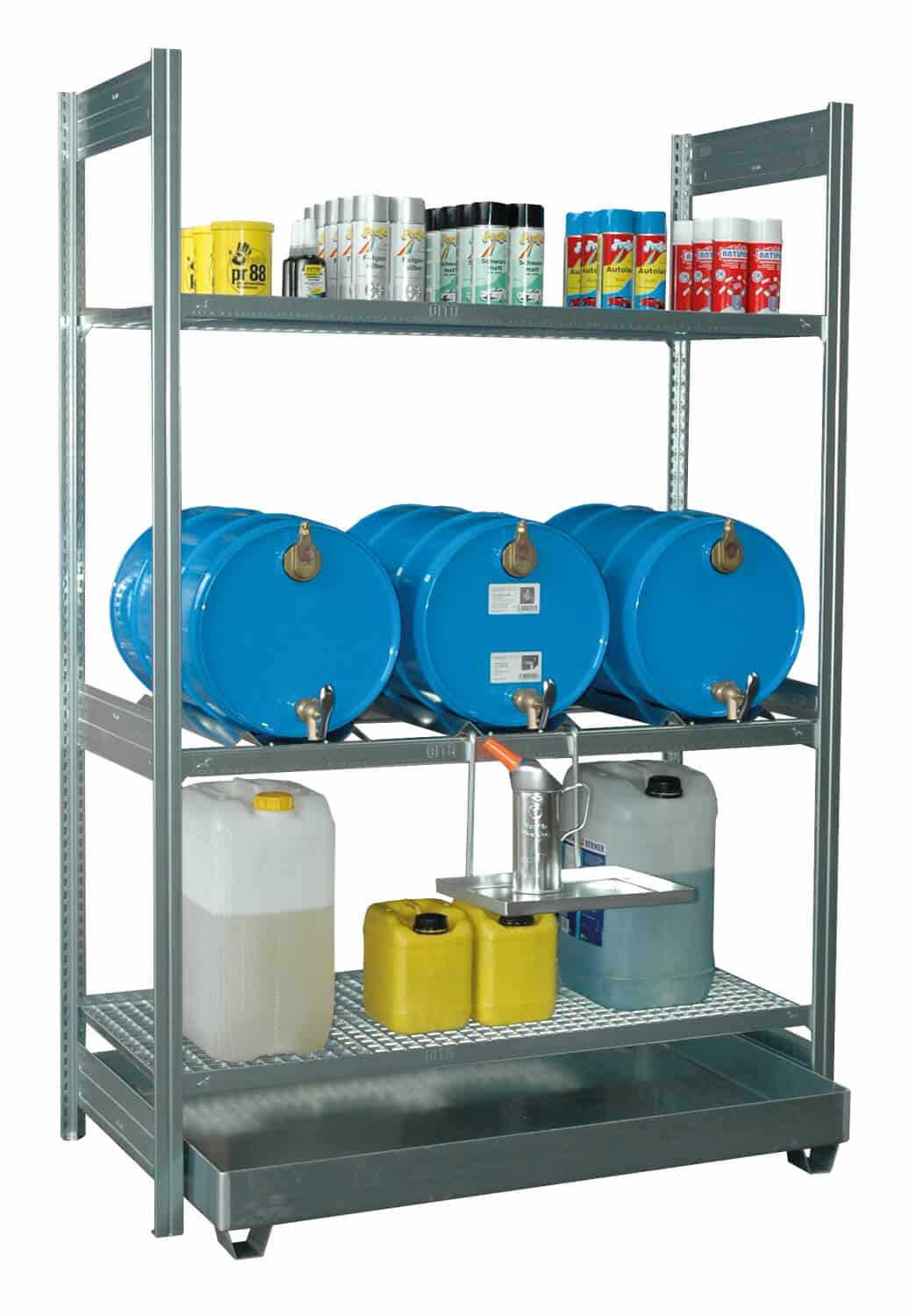 Abfüllplatz AFP 1350/3 Abfüllplatz zur Lagerung von 3x 60 Ltr.-Fässern und 2x Gitterrostauflage.