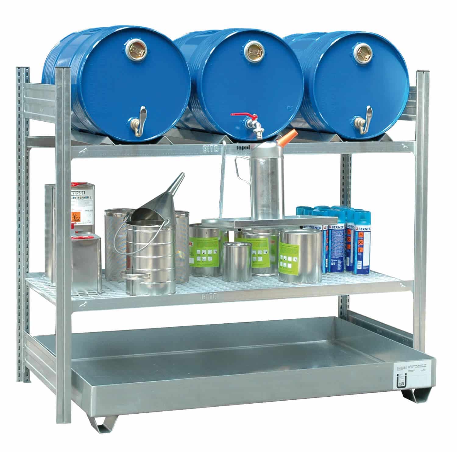 Abfüllplatz AFP 1350/2 Abfüllplatz zur Lagerung von 3x 60 Ltr.-Fässern und 1x Gitterrostauflage.