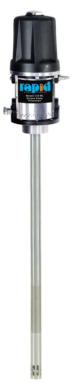 Pneumatische Hochleistungs-Fettpumpe zum Einbau in Leitungssysteme oder direkt auf dem Fass (bis max. 200 kg Fettgebinde)