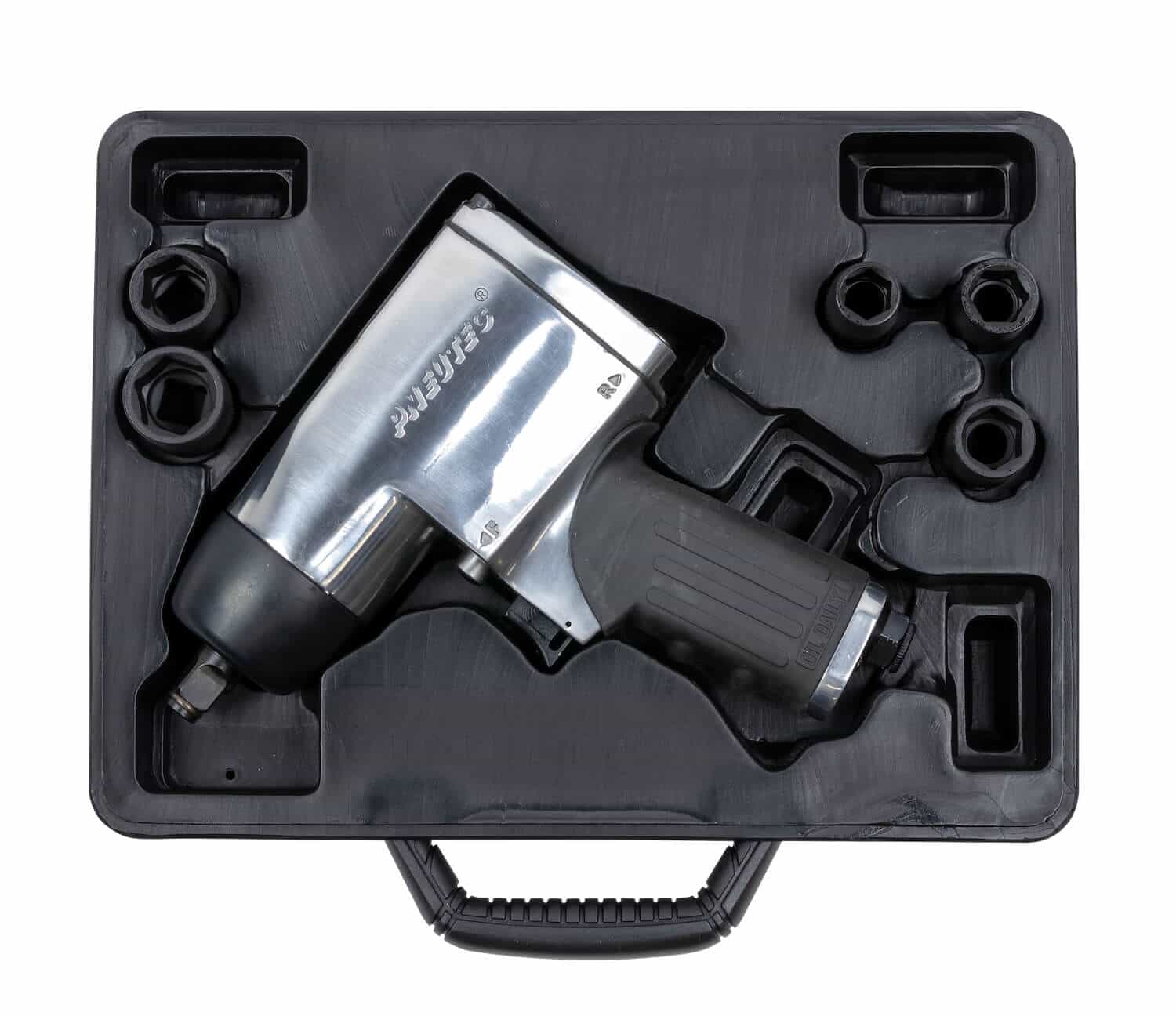 1/2\ PNEUTEC Schlagschrauber-Set UT 8145 RES PNEUTEC Schlagschrauber-Set mit 1/2\ Antrieb, Stiftschlagwerk für schnellen Drehmomentaufbau und Einhandbedienung.