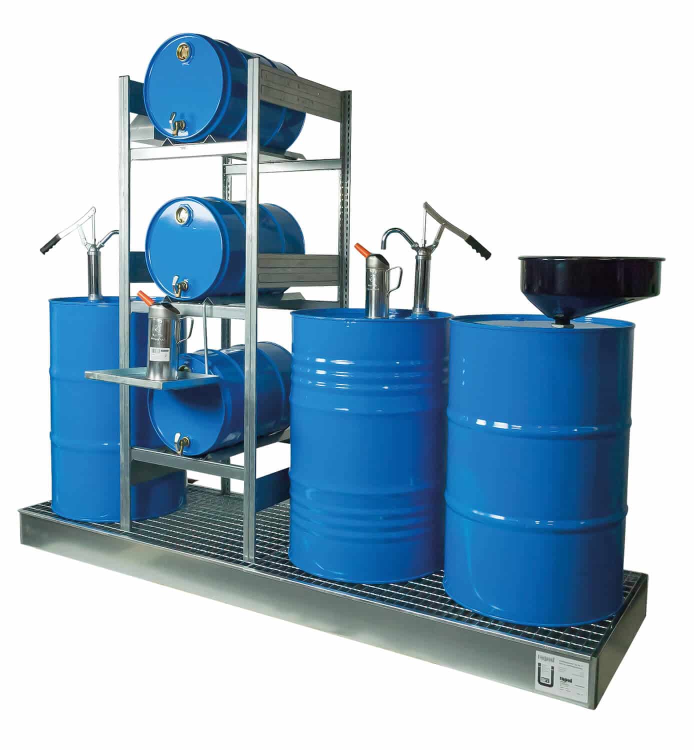 Abfüllplatz AFP 2400/1 Abfüllplatz zur Lagerung von 3x 60 Ltr.- und 3x 200 Ltr.-Fässern.