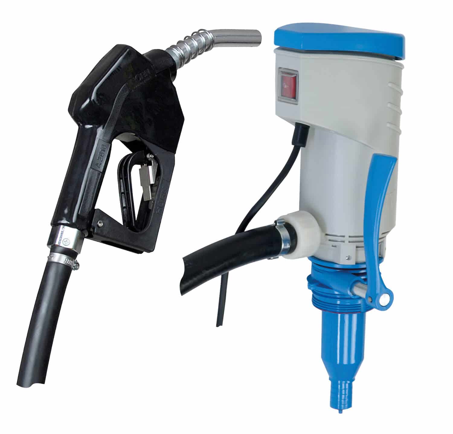 Elektrische Förderpumpe (230 V) mit Automatik-Zapfpistole für die Medien Diesel und Heizöl.