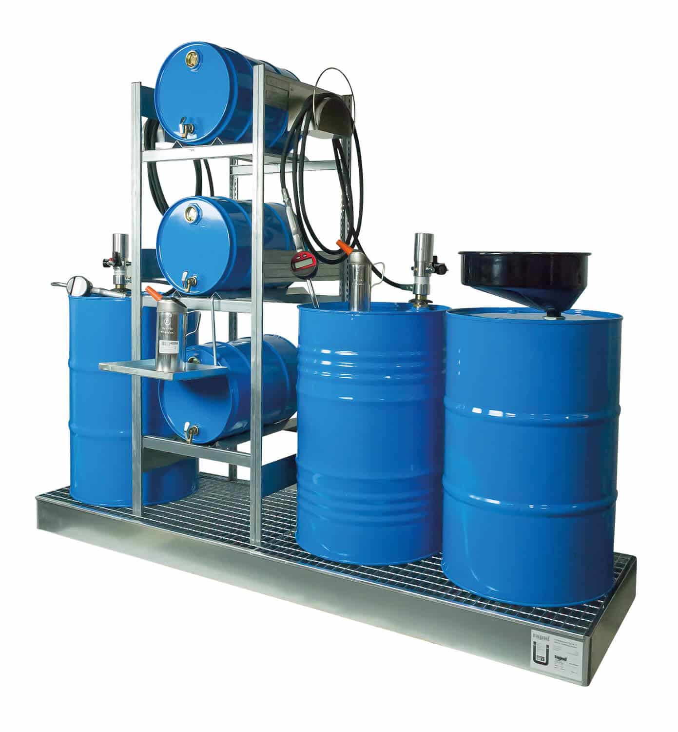 Abfüllplatz AFP 2400/1-P Abfüllplatz zur Lagerung von 3x 60 Ltr.- und 3x 200 Ltr.-Fässern.