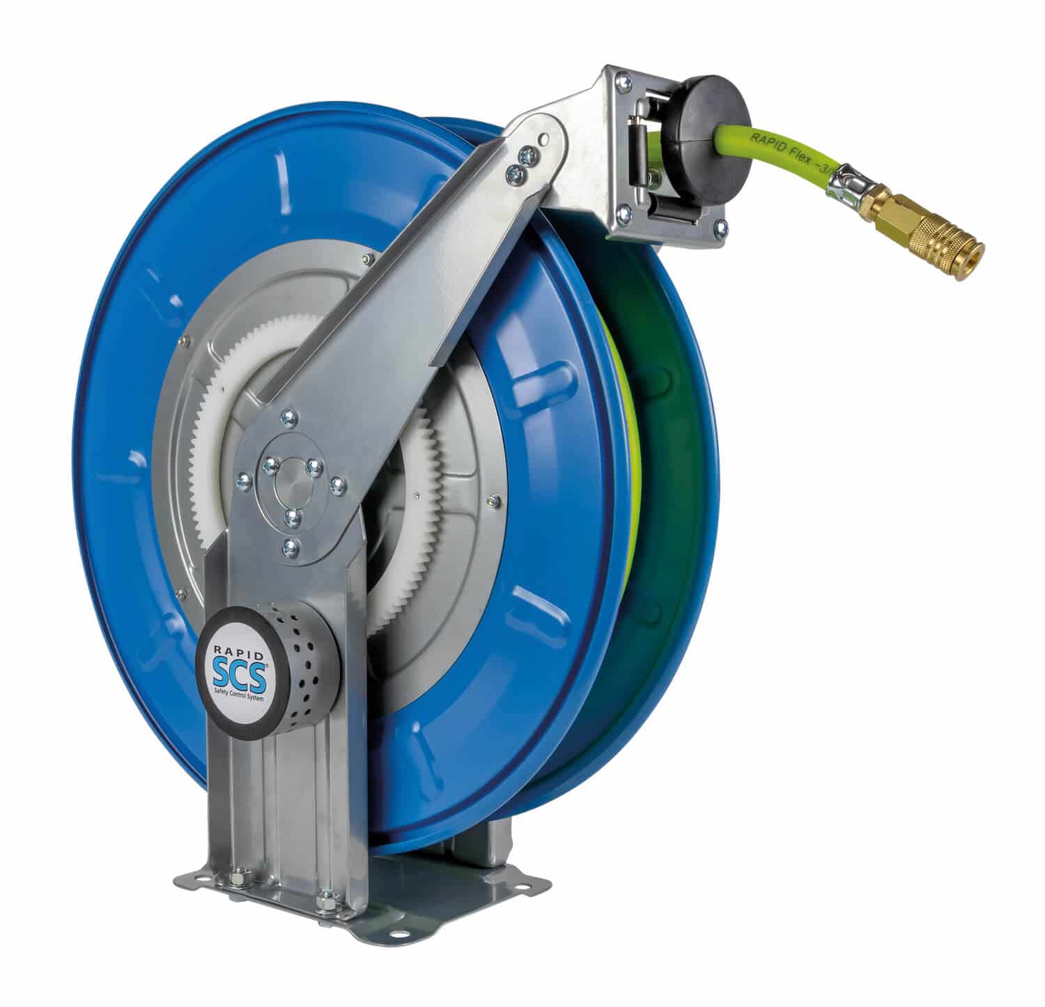 Schlauchaufroller 9.20.10-Flex/2 Automatischer Schlauchaufroller für Luft mit 20 m Spezial-Flex-Schlauch DN 10, zur Wand-, Boden- oder Deckenmontage.
